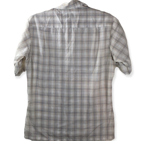 JCPenney 📌 size small VINTAGE cream brown blue & tan plaid short sleeve shirt - Picture 5 of 6